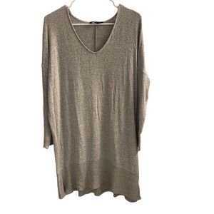 American Eagle Tunic Gray Specs Long V-neck Dress Long Sleeve Sweater Sz M